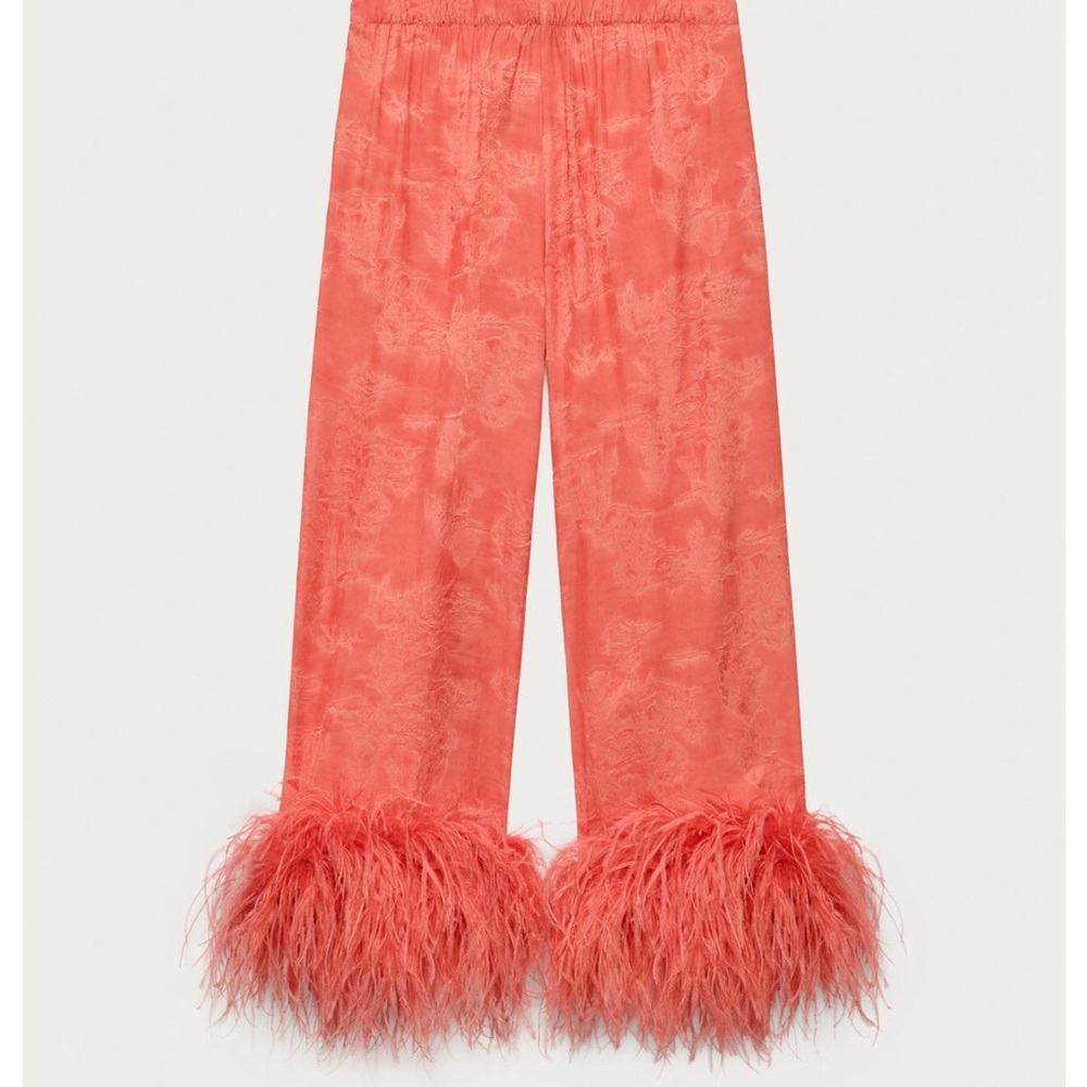 Zara Coral Wide-Leg Pants with Feather Hem